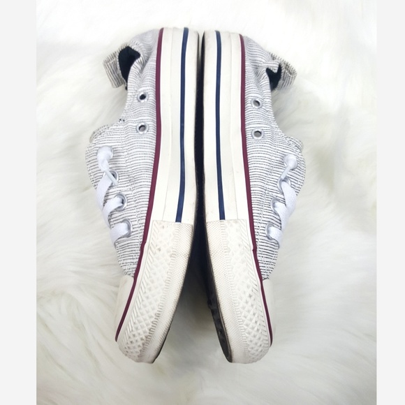 Blue and White striped Converse Low Tops - Picture 2 of 9